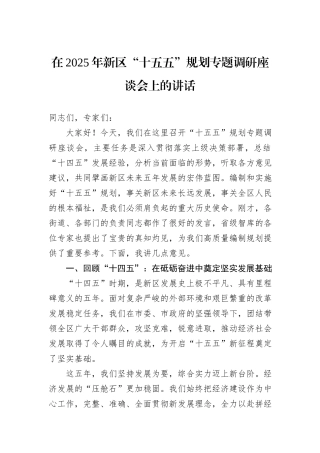 在2025年新区“十五五”规划专题调研座谈会上的讲话.docx