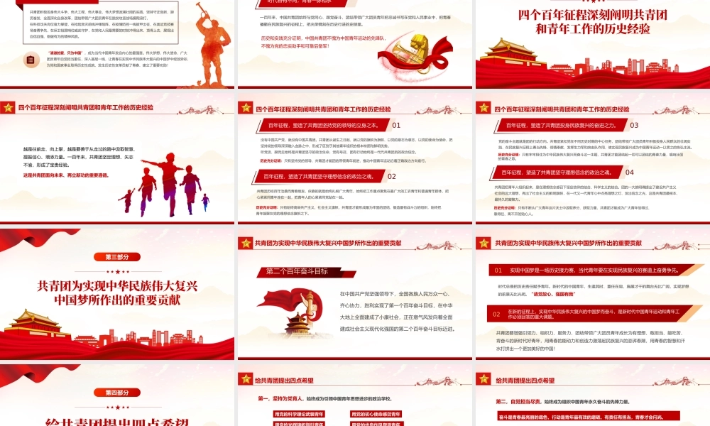 越百年栉风沐雨绽芳华乘风破浪PPT解读庆祝中国共产主义青年团成立100周年大会讲话精神专题课件模板.pptx