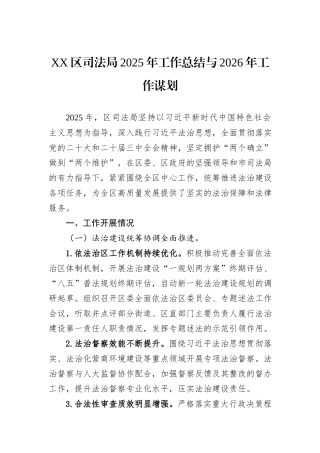 XX区司法局2025年工作总结与2026年工作谋划.docx