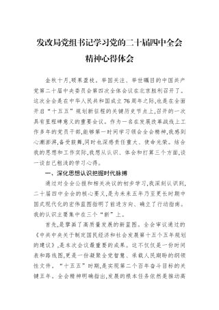 发改局党组书记学习党的二十届四中全会精神心得体会.docx