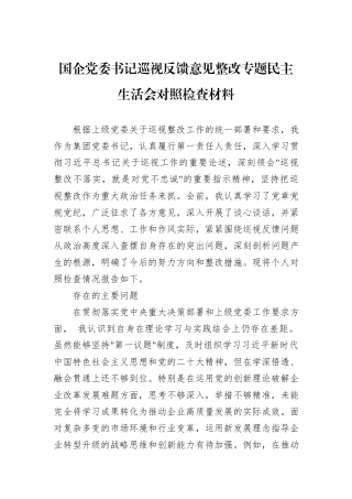国企党委书记巡视反馈意见整改专题民主生活会对照检查材料.docx