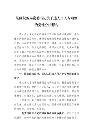 某区税务局党委书记关于选人用人专项整治党性分析报告.docx
