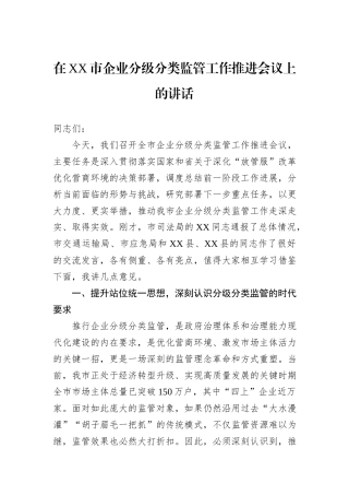 在XX市企业分级分类监管工作推进会议上的讲话.docx