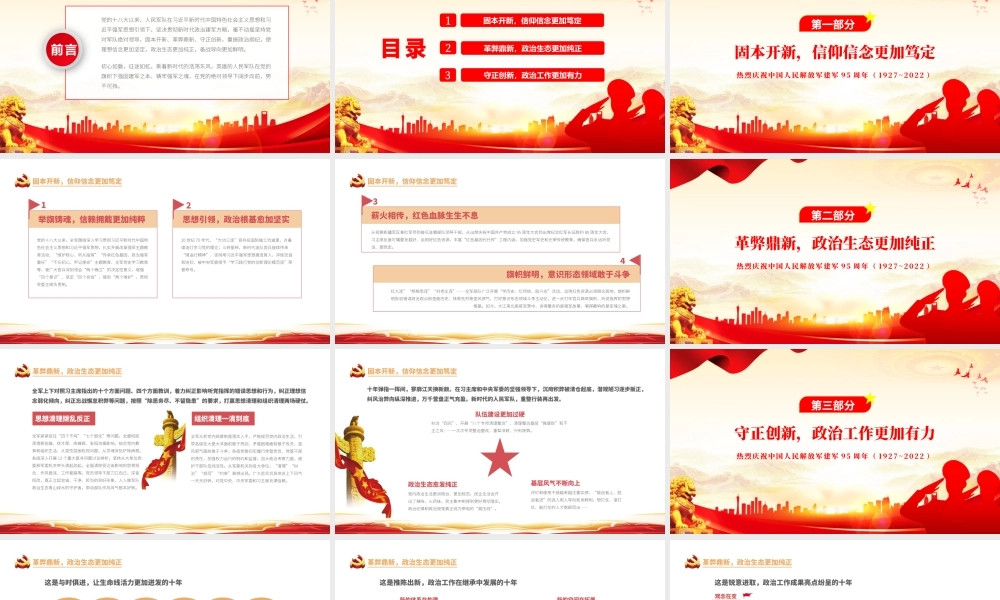 在党的旗帜下筑牢军魂PPT简约党政风热烈庆祝中国人民解放军建军95周年课件模板.pptx