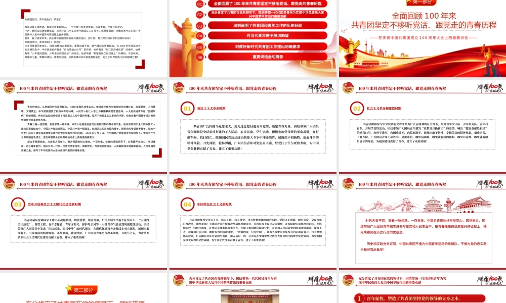 在庆祝中国共产主义青年团成立100周年大会上的讲话精神解读团课课件.pptx