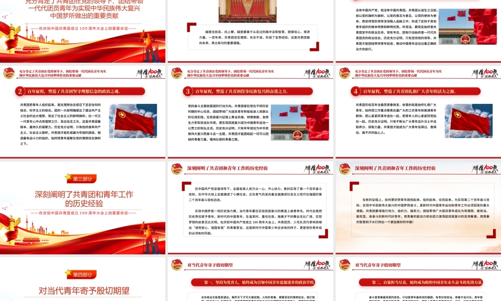 在庆祝中国共产主义青年团成立100周年大会上的讲话精神解读团课课件.pptx
