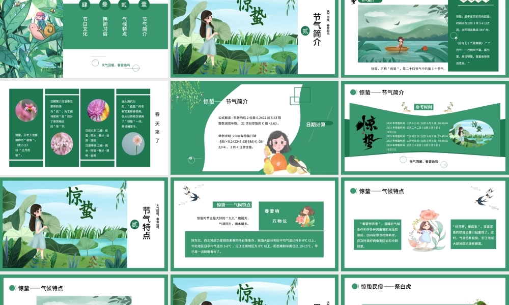 中国传统二十四节气之惊蛰PPT绿色清新节气介绍课件.pptx