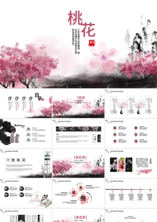 中国风水墨桃花PPT模板.pptx