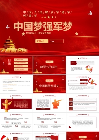 中国梦强军梦PPT红色大气风热烈庆祝八一建军节专题党课课件模板.pptx