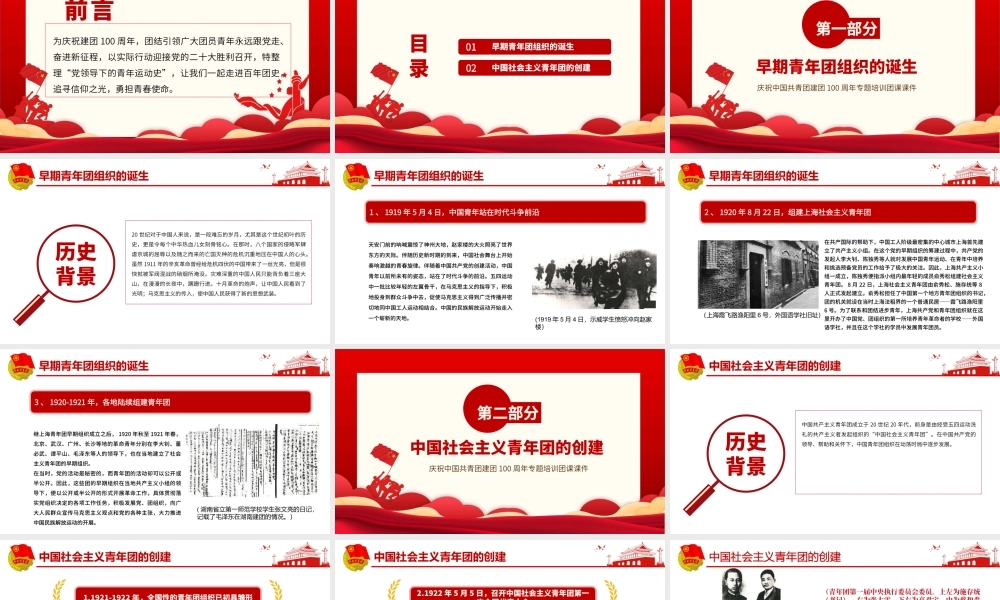 中国青年运动史PPT精美大气风五四以来党领导下的青年运动的光辉历程专题团课.pptx