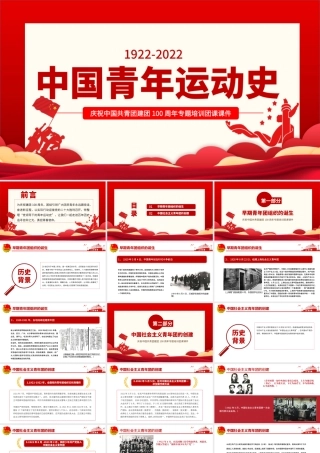 中国青年运动史PPT精美大气风五四以来党领导下的青年运动的光辉历程专题团课.pptx