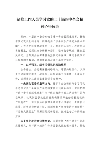 纪检工作人员学习党的二十届四中全会精神心得体会.docx