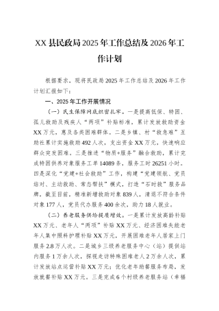 XX县民政局2025年工作总结及2026年工作计划.docx