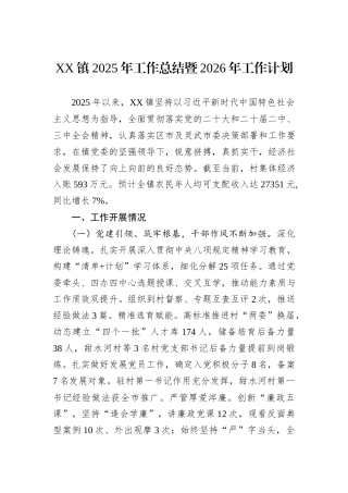 XX镇2025年工作总结暨2026年工作计划.docx