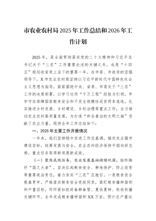 市农业农村局2025年工作总结和2026年工作计划.docx