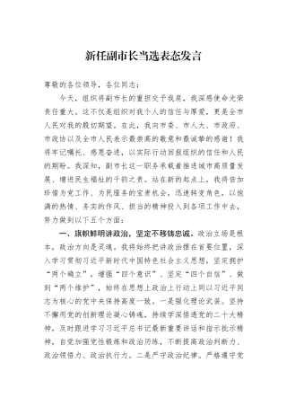 新任副市长当选表态发言.docx