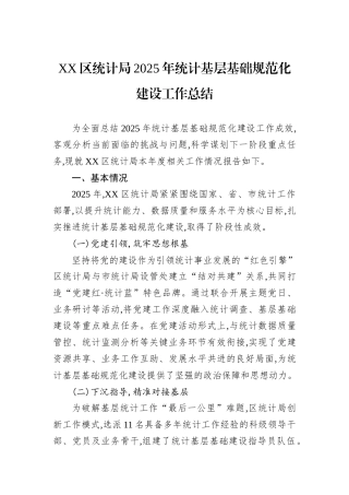 XX区统计局2025年统计基层基础规范化建设工作总结.docx