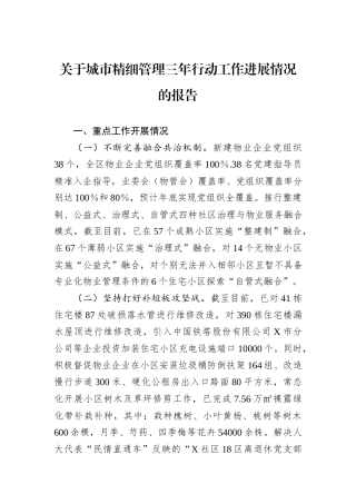 关于城市精细管理三年行动工作进展情况的报告.docx