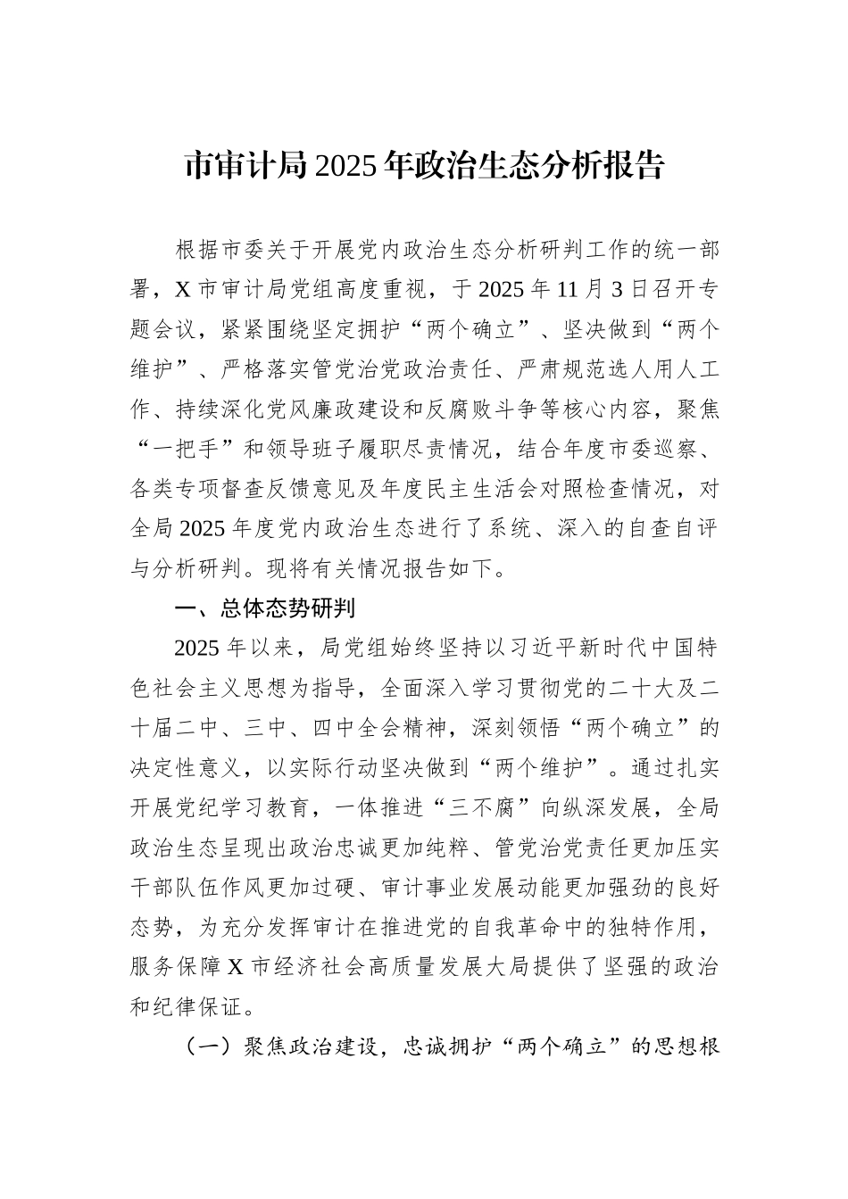 市审计局2025年政治生态分析报告.docx_第1页