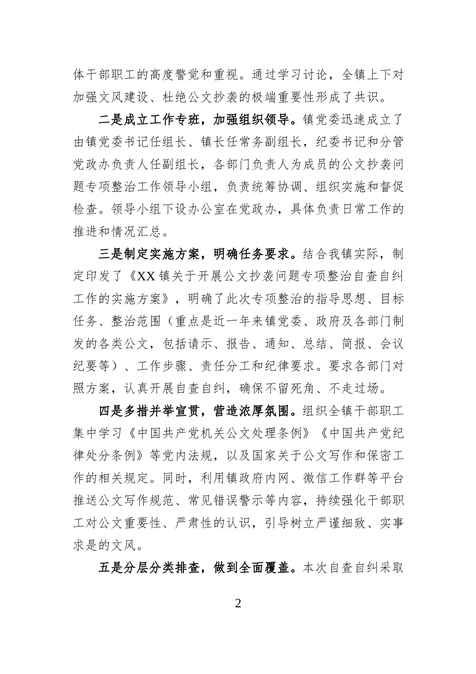 关于公文抄袭问题专项整治自查自纠情况的报告.docx_第2页