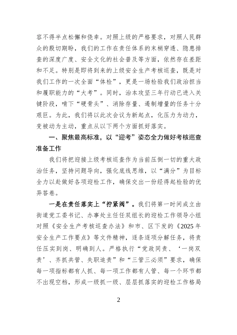 关于做好2025年安全生产考核迎检与治本攻坚工作的表态发言.docx_第2页