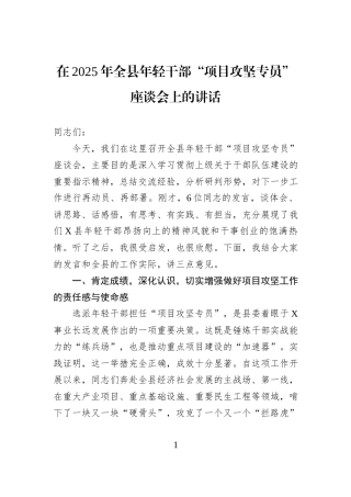 在2025年全县年轻干部“项目攻坚专员”座谈会上的讲话.docx