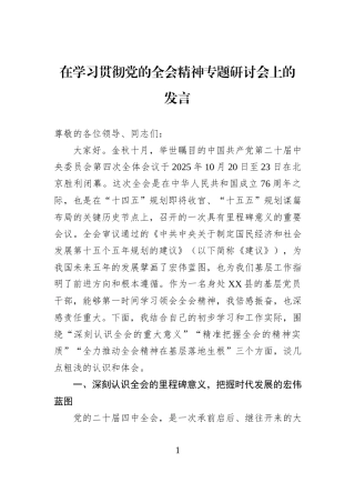 在学习贯彻党的全会精神专题研讨会上的发言.docx