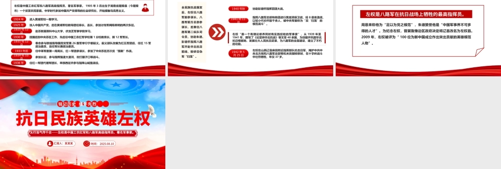 红色精美铭记历史缅怀先烈PPT抗日民族英雄左权课件.pptx