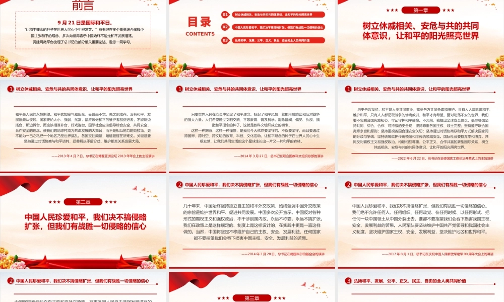 2022让和平的阳光照亮世界PPT红色大气风深入学习贯彻党史学习教育专题党建党课课件模板.pptx