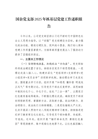 国企党支部2025年抓基层党建工作述职报告.docx