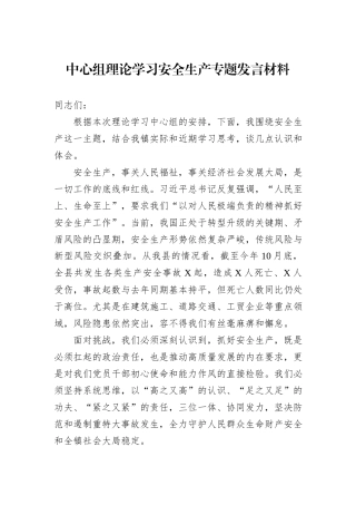 中心组理论学习安全生产专题发言材料.docx