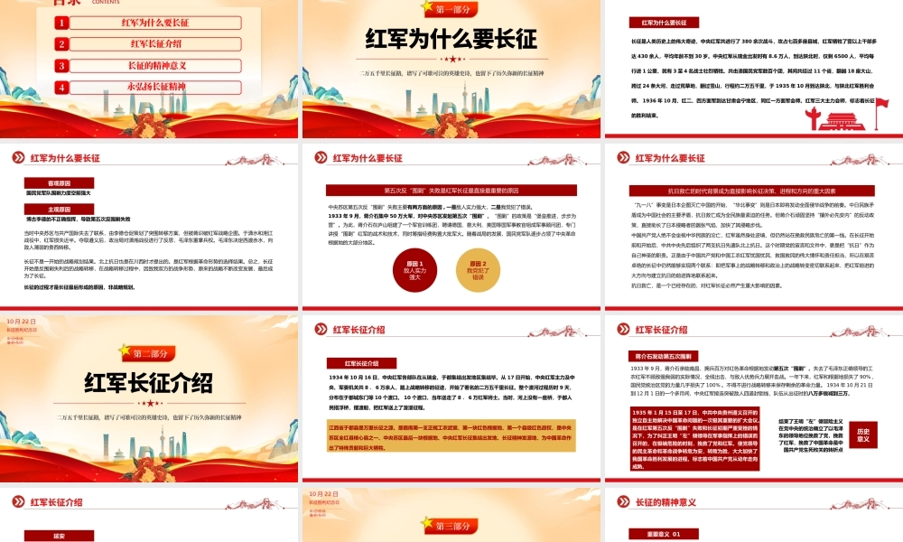 2022长征精神永不朽PPT红色大气风纪念长征胜利86周年专题党课党建课件模板.pptx