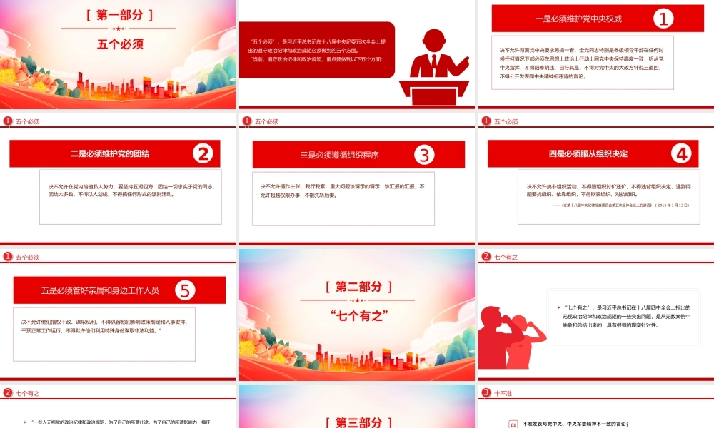 党纪教育专题PPT五个必须 七个有之 十不准课件下载.pptx
