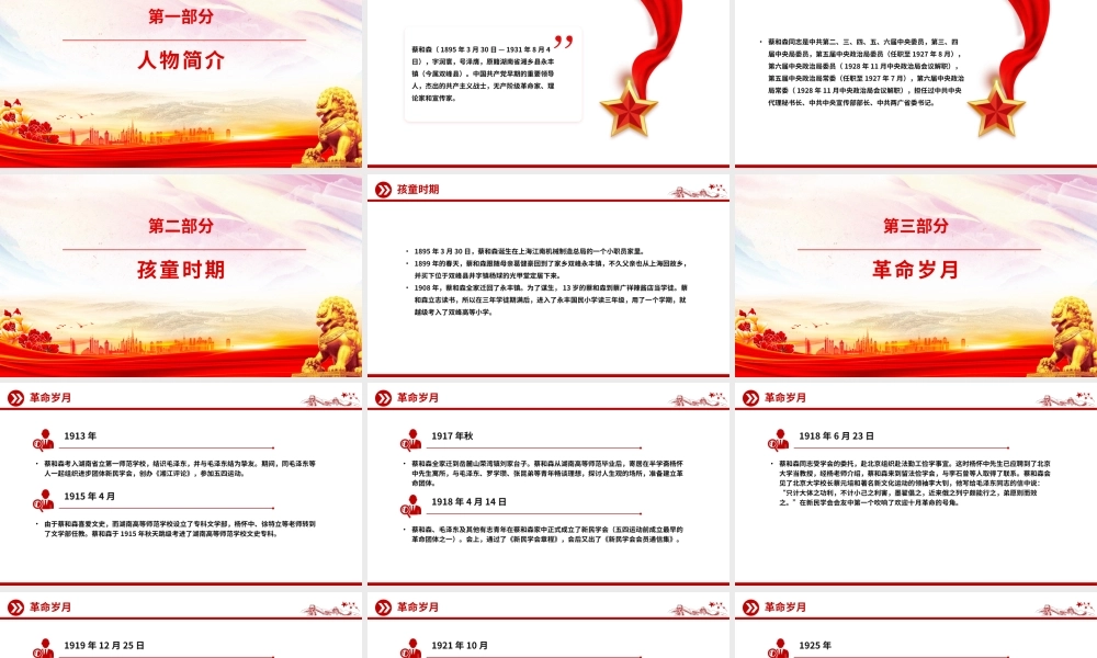 红色简洁革命先驱蔡和森PPT党史中的青年榜样系列课件.pptx