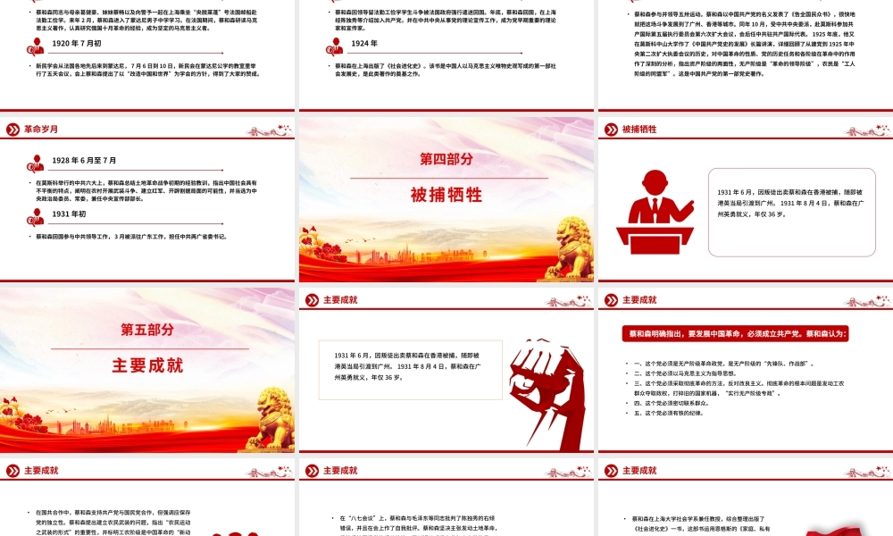 红色简洁革命先驱蔡和森PPT党史中的青年榜样系列课件.pptx