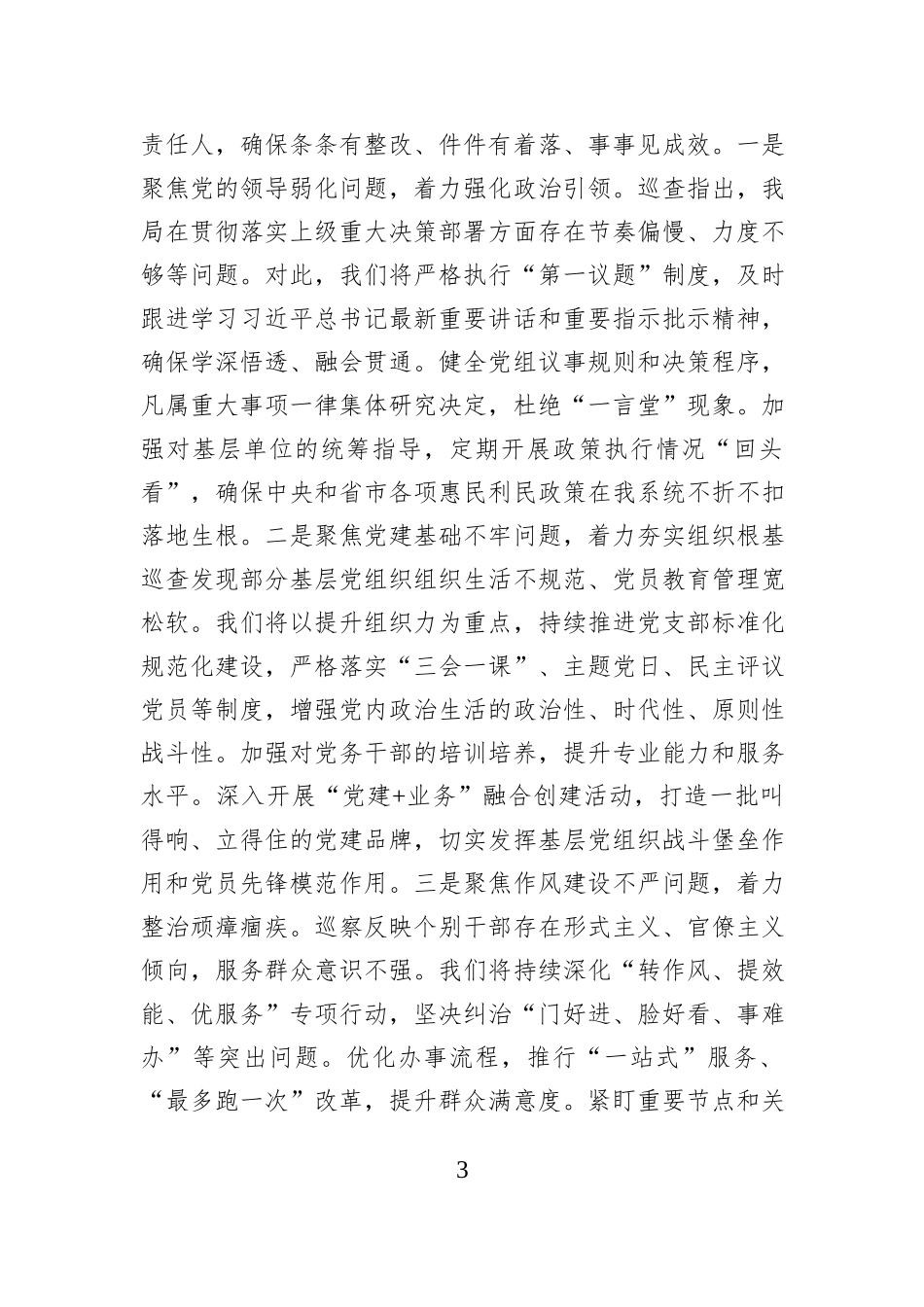 某局局长在2025年巡查整改工作情况反馈会上的表态发言.docx_第3页