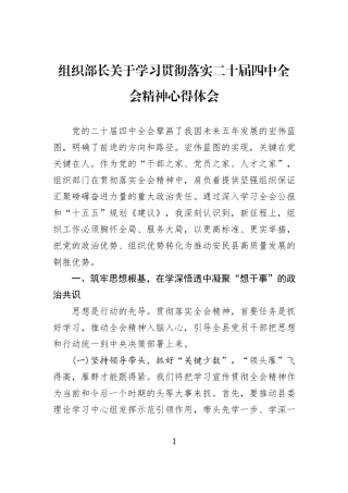 组织部长关于学习贯彻落实二十届四中全会精神心得体会 (1).docx