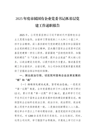 2025年度市属国有企业党委书记抓基层党建工作述职报告.docx