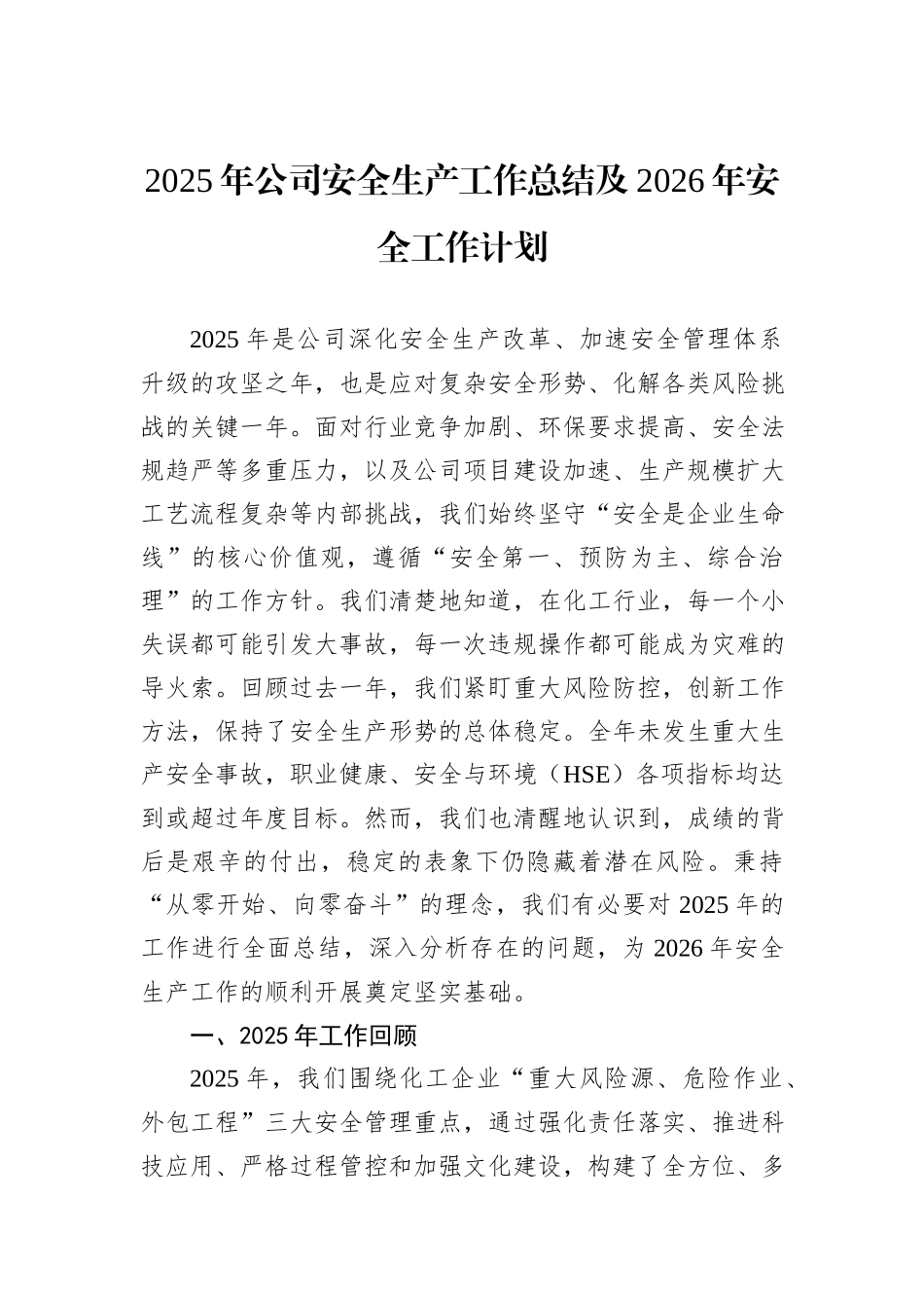 2025年公司安全生产工作总结及2026年安全工作计划.docx_第1页