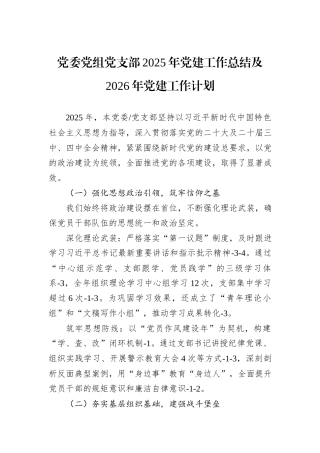 党委党组党支部2025年党建工作总结及2026年党建工作计划.docx