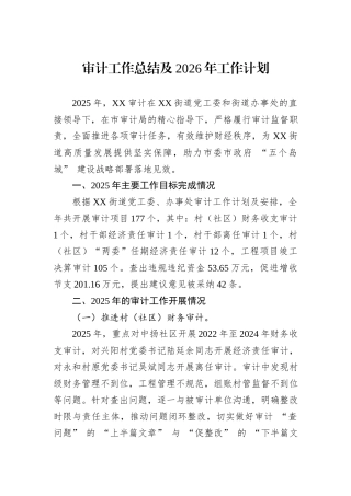 审计工作总结及2026年工作计划.docx