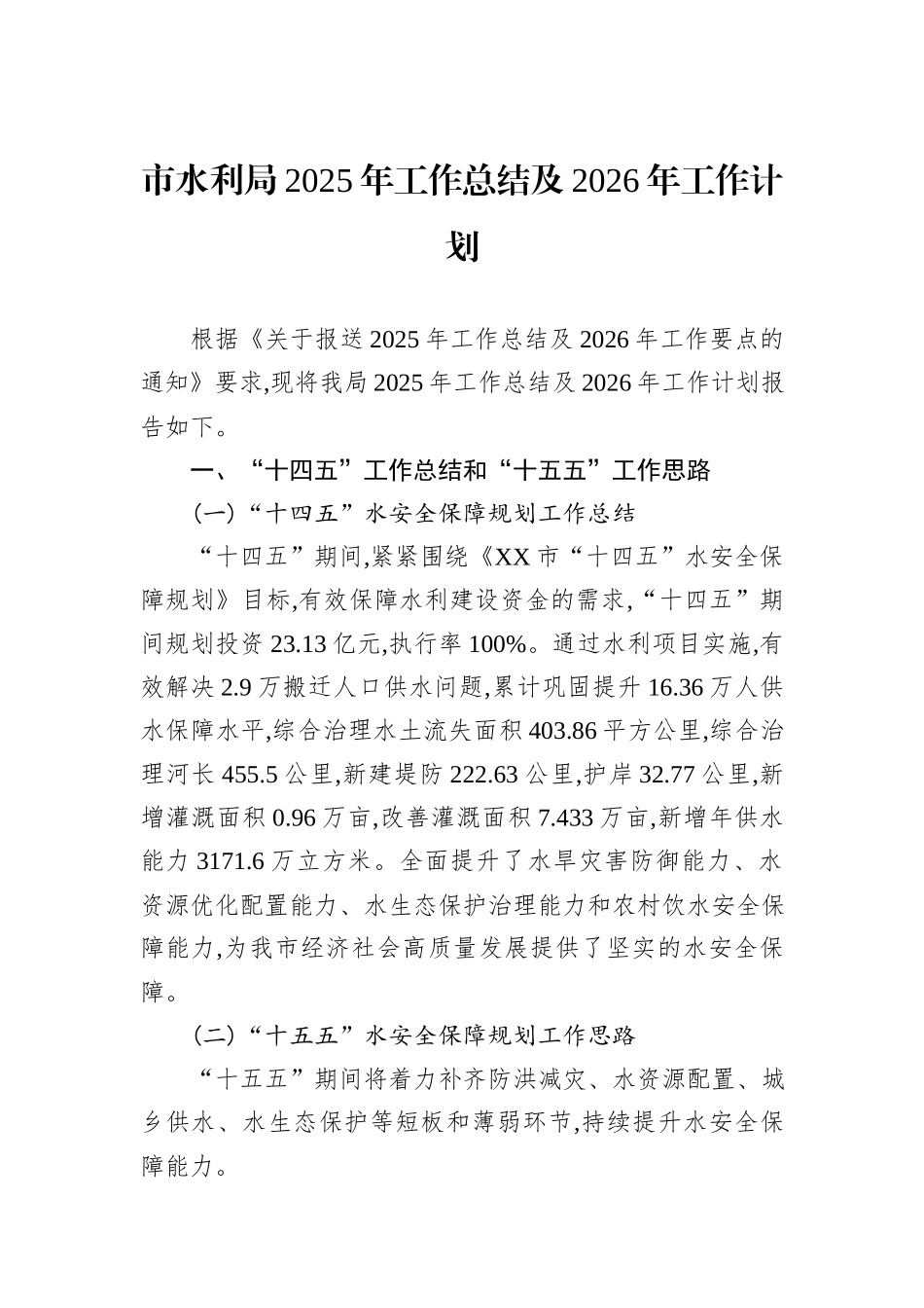 市水利局2025年工作总结及2026年工作计划.docx_第1页
