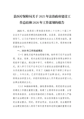 县医疗保障局关于2025年法治政府建设工作总结和2026年工作谋划的报告.docx