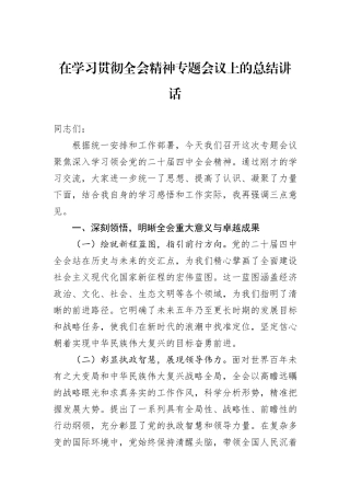 在学习贯彻全会精神专题会议上的总结讲话.docx