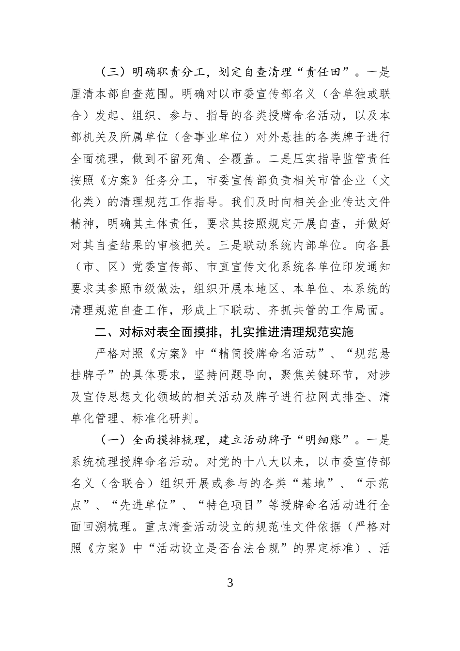 市委宣传部关于开展授牌命名活动清理规范工作的自查报告.docx_第3页