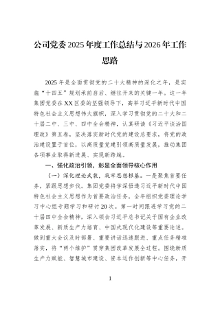 公司党委2025年度工作总结与2026年工作思路.docx