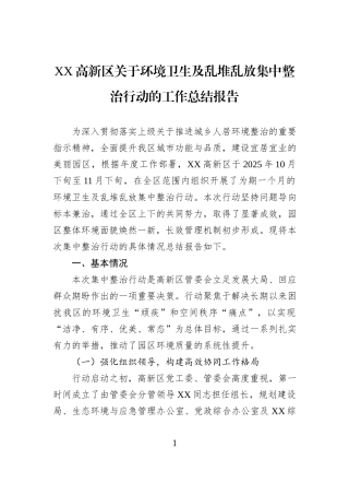 XX高新区关于环境卫生及乱堆乱放集中整治行动的工作总结报告.docx