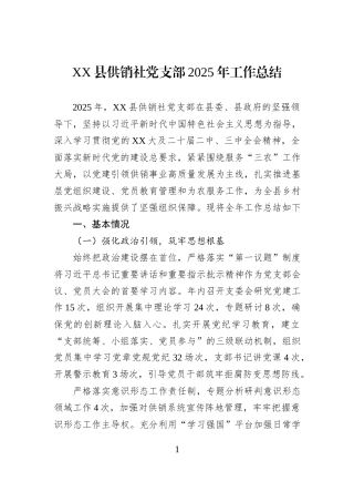 XX县供销社党支部2025年工作总结.docx