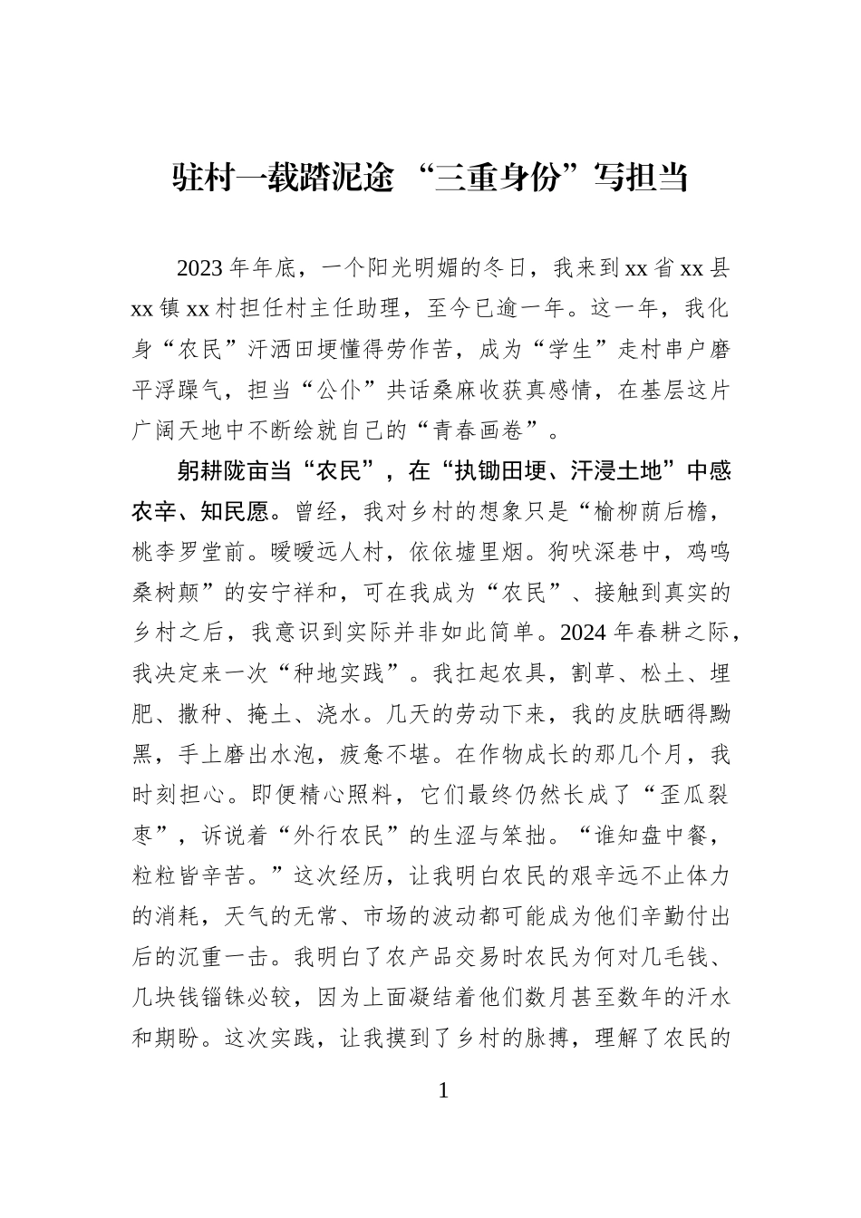 驻村一载踏泥途 “三重身份”写担当.docx_第1页