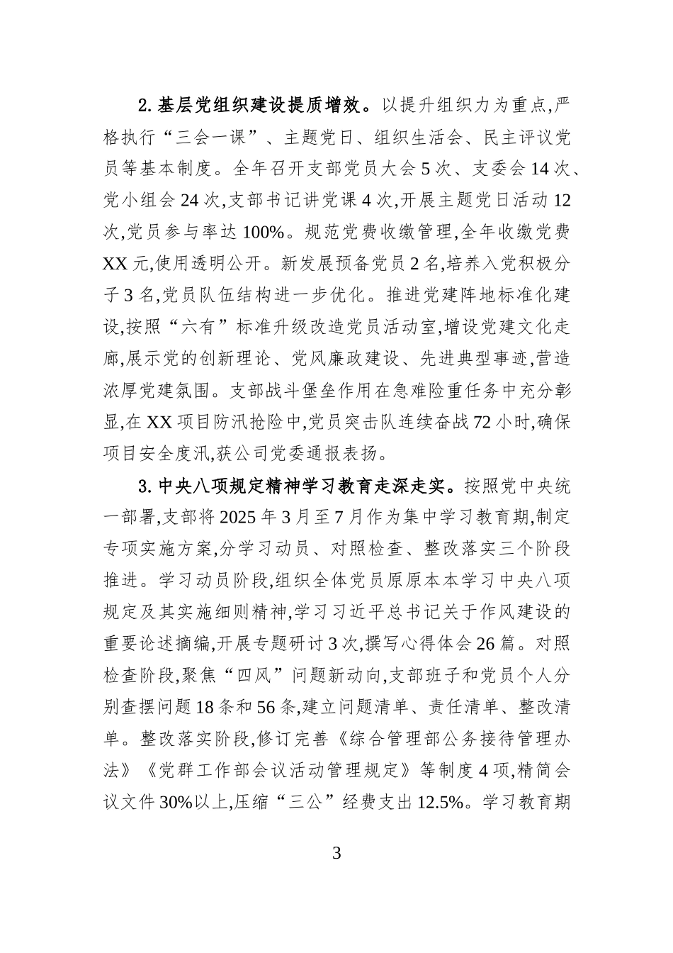 XX市XX公司综合管理党支部2025年度工作总结.docx_第3页